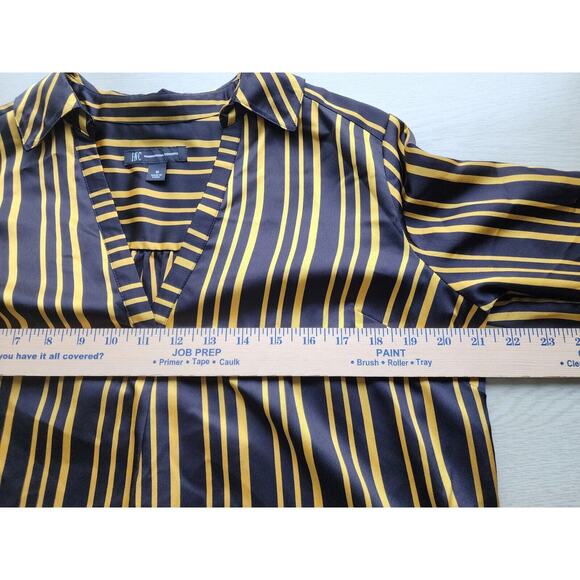 Top/Blouse-INC-International Concepts-Black-Gold-Striped-Long Sleeves-Long Top-M - Picture 9 of 16